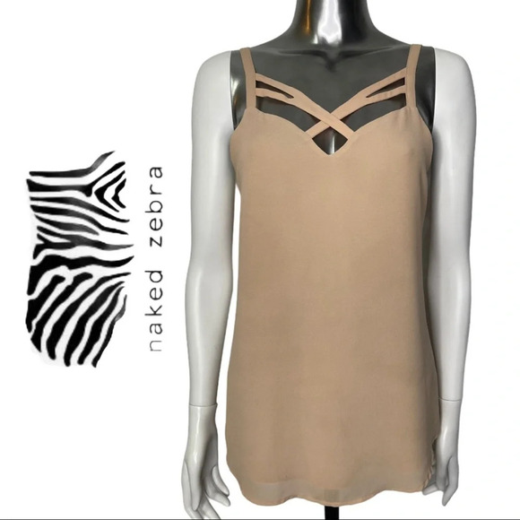 🛍️3/$40 Naked Zebra Strappy Camisole Strappy Top  Size Small - Picture 1 of 5